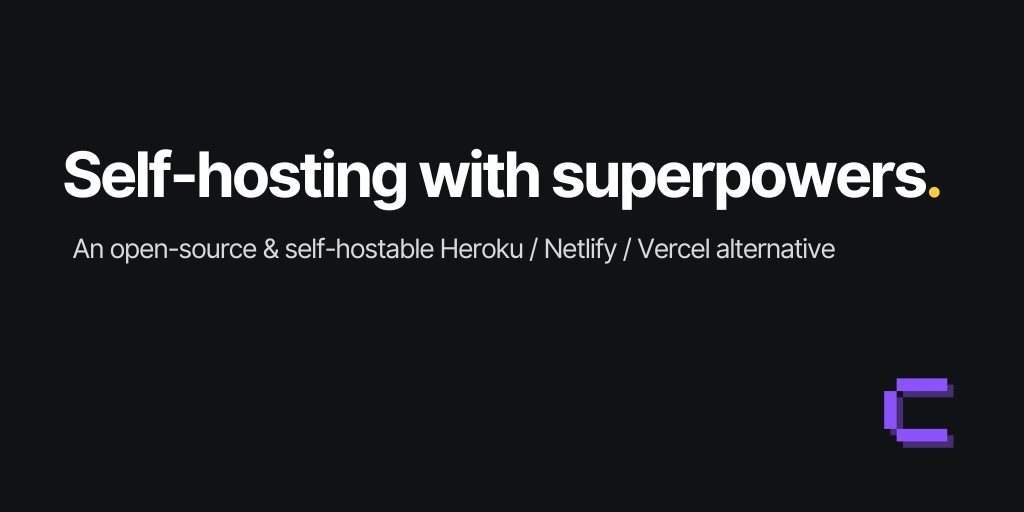 DevopsDiscu's tweet card. Self-hosting platform with superpowers. Deploy apps, databases & 280+ services to your server. Open-source alternative to Heroku.