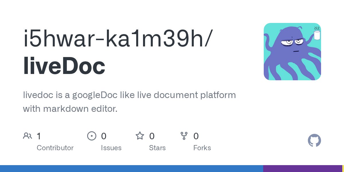codeBLOB_ishwar's tweet card. livedoc is a googleDoc like live document platform with markdown editor. - GitHub - i5hwar-ka1m39h/liveDoc: livedoc is a googleDoc like live document platform with markdown editor.