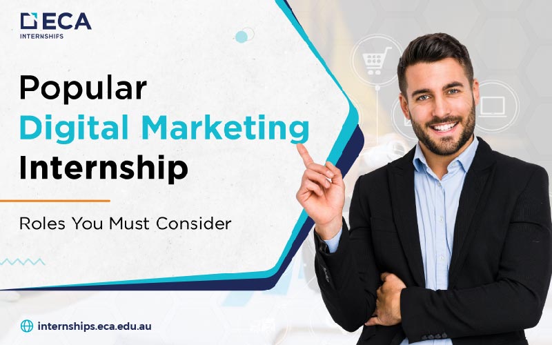 EcaInternships's tweet card. List of the most trending Digital Marketing Internship Roles You Must Consider in 2022 as a marketing student.