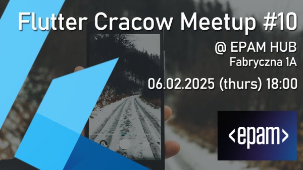 FlutterCracow's tweet card. **Hi there! 👋** Flutter Cracow invites mobile tech enthusiasts and Flutter developers to join us for another event. It's an opportunity to meet, learn new things, share e