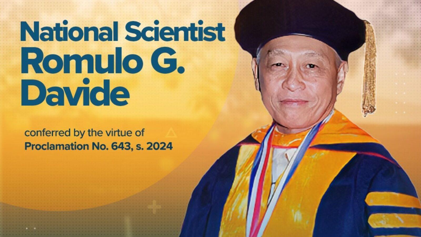 flipscienceph's tweet card. Dr. Romulo G. Davide, who specializes in plant pathology and nematology, has officially been conferred the Order of National Scientist.
