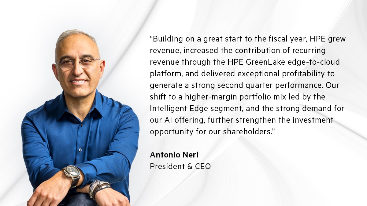 sheenk's tweet card. Growth of Intelligent Edge, demand for AI offering and hybrid cloud innovation fuel performance Today, Hewlett Packard Enterprise reported second quarter financial performance, and I am delighted...
