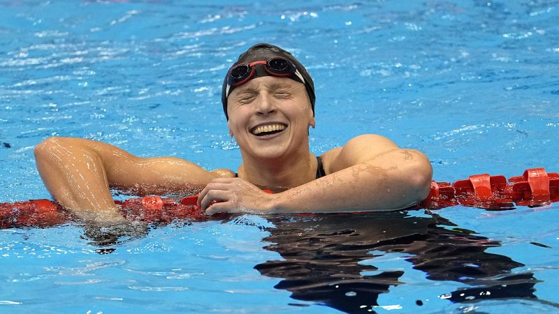 CNN's tweet card. US superstar swimmer Katie Ledecky has surpassed Michael Phelps for most career individual world swimming titles in Japan on Saturday. Ledecky also became the first-ever swimmer to win six consecut...