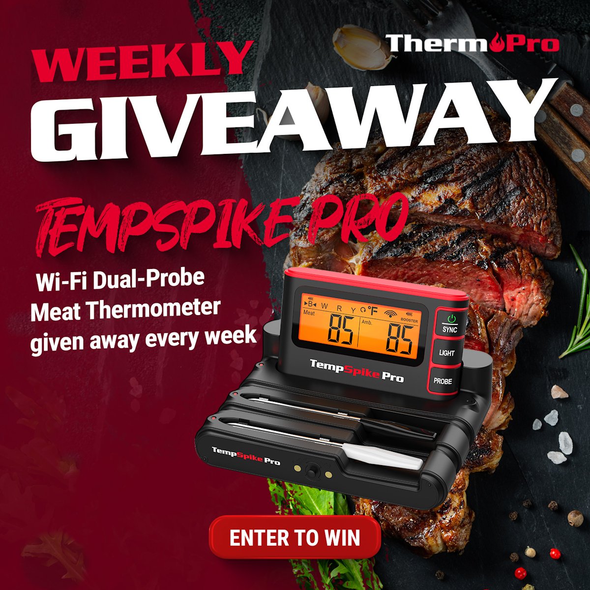 helpisuffer's tweet card. Enter the ThermoPro Weekly TempSpike Pro Giveaway Nov 24-30 for a chance to win ThermoPro TempSpike Pro Wi-Fi Dual-Probe Meat Thermometer! Hosted by ThermoPro, this giveaway ends on November 30,...