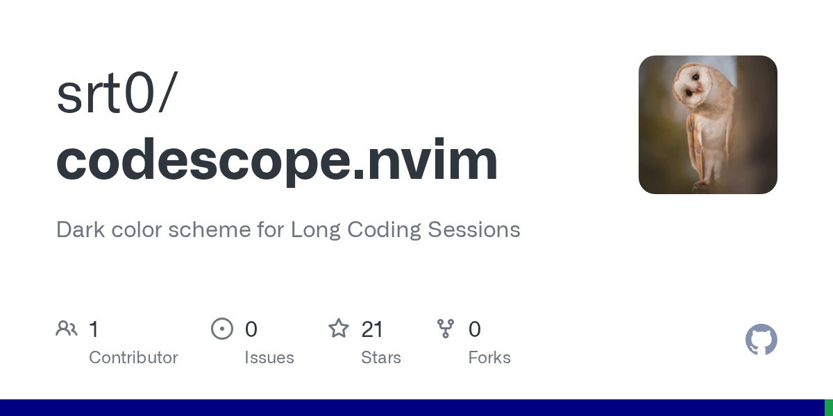 LispDiscussions's tweet card. Dark color scheme for Long Coding Sessions. Contribute to srt0/codescope.nvim development by creating an account on GitHub.