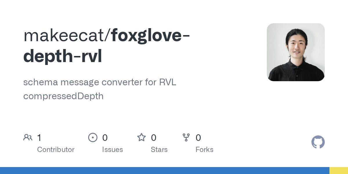 yangrobotics's tweet card. schema message converter for RVL compressedDepth. Contribute to makeecat/foxglove-depth-rvl development by creating an account on GitHub.