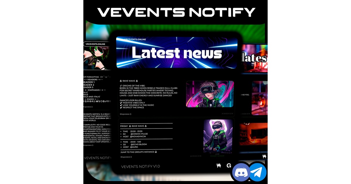 ve_vrc's tweet card. ◆ 【 VEVENTS — Unity/VRChat 用フィード・プレハブ (JA) 】 VRChat ワールドにメッセージ/通知フィードを表示するためのプレハブです。サーバー構築は不要。あなたの専用コード (ID) を入力し、プレハブをシーンへ配置するだけで使えます。 ◆ 【 TUTORIAL 】 https://www.youtube.com/watch?v=EM_Q4OPxCA4 ✦...