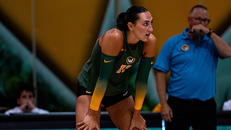 waynestate's tweet card. When Wayne State senior middle blocker Kayla Giroux put down her 1,000th career kill in a season-opening win over Northwood, the moment symbolized more than a m