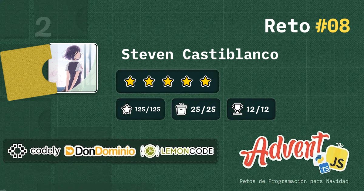 ztevenx100's tweet card. AdventJS | 8: JavaScript/TypeScript/Python: 🦌 La carrera de renos