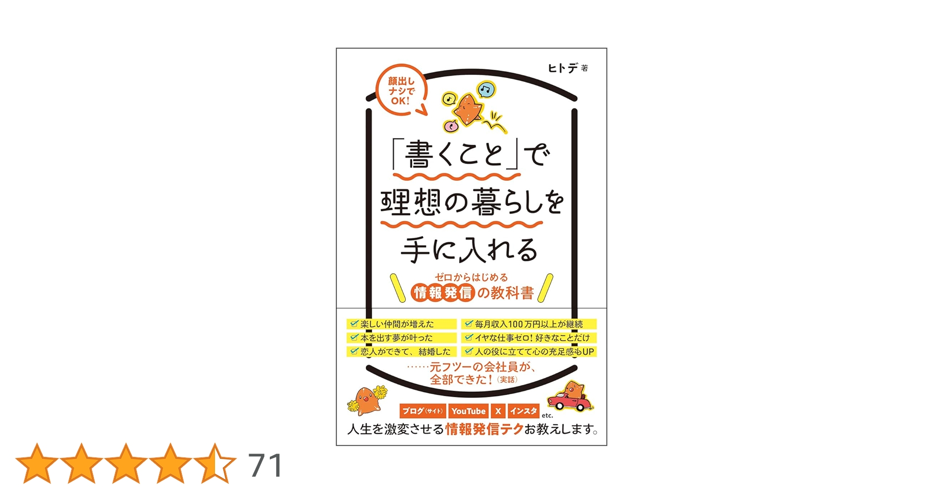 hitodeblog's tweet card. 元フツーの会社員が趣味のブログをきっかけに、たくさんのお金と楽しい仲間、伴侶を得て、理想の暮らしを実現。その起点は「書くこと」にあった！　ブログに加えYouTube・X・インスタにも触れつつ「書く＆発信」のノウハウをわかりやすく紹介します。 《コンテンツの紹介》 ・あらゆる情報発信は「書く」から始まる ・書くことは気持ちの整理にも役立つ ・「記録する」ことの素晴らしさ ・「情報発信」って、何...