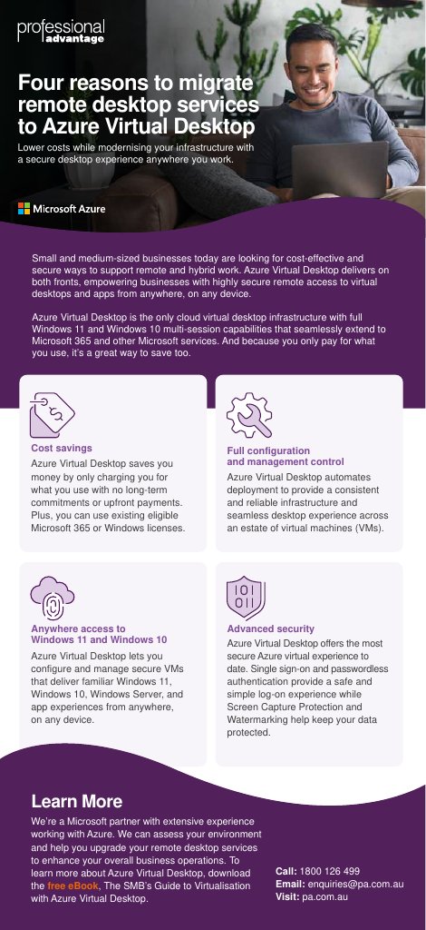 ProfessionalAdv's tweet card. Four reasons to migrate RDS to AVD.