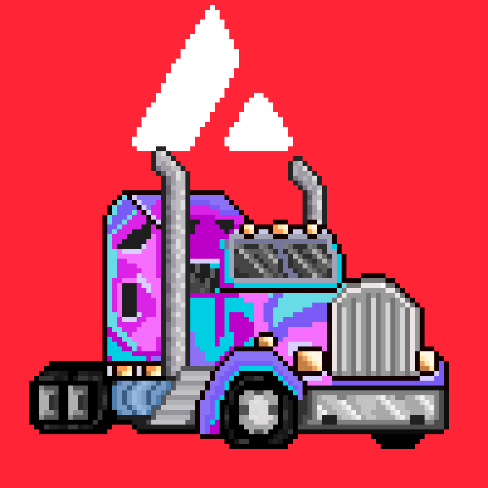 AvaxTrucks's tweet card. We are proud to bring trucking to Avalanche chain and the Arena. This collection features 3500 hand drawn pixel trucks. 9 different Models, 98 backgrounds, 32 p