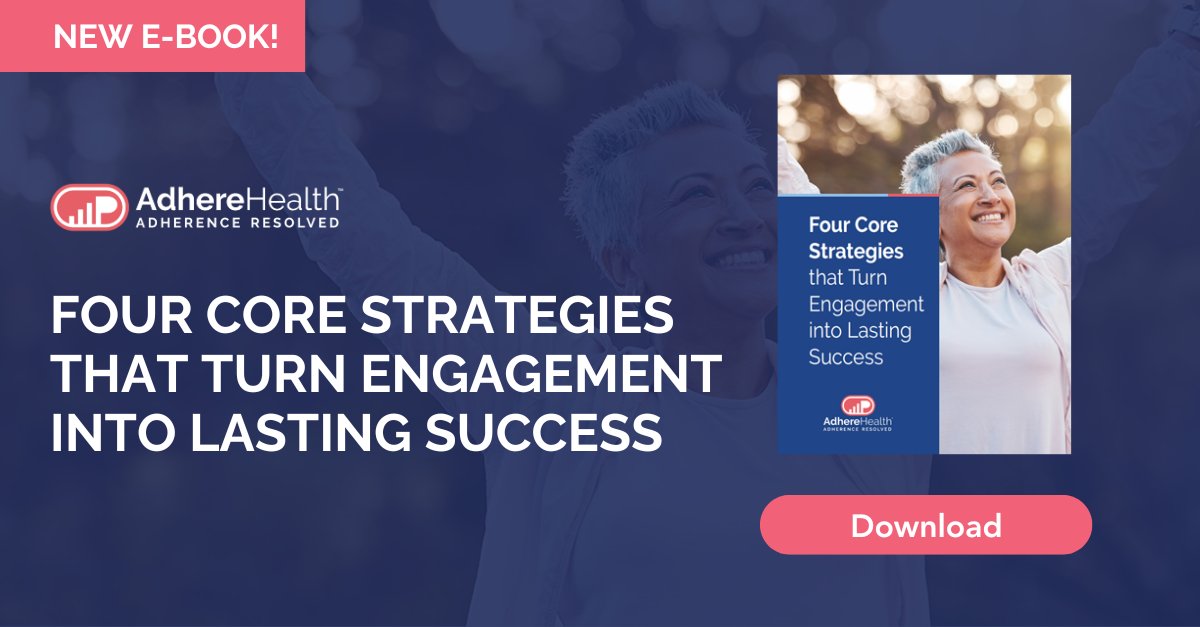 AdhereHealth's tweet card. Ready to turn engagement into lasting success? Discover 4 innovative strategies that are helping plans sustain adherence year after year.