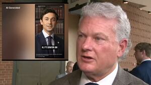 _jaketheriault's tweet card. An AI-generated political ad featuring a deepfake of Democratic Sen. Jon Ossoff is raising concerns as it highlights the growing use of artificial intelligence in political campaigns.