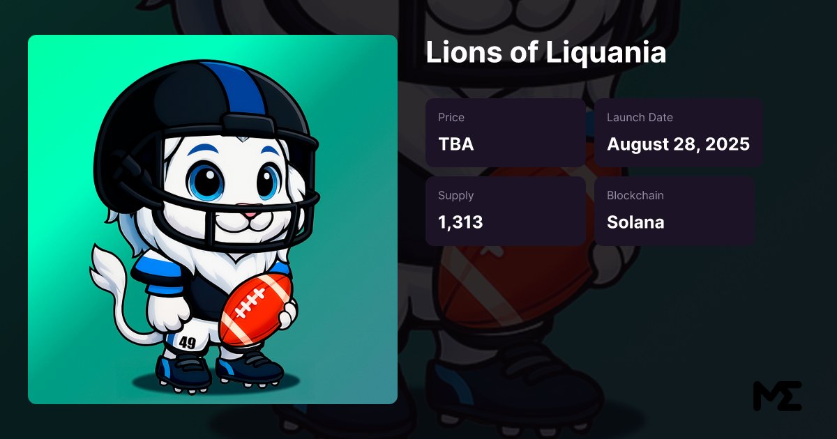 k1m6a's tweet card. Lions of Liquania is a collection of 1,313 unique Lions. Holders become Lion Cubs, gaining access to exclusive resources, giveaways, and a growing Web3 family.
