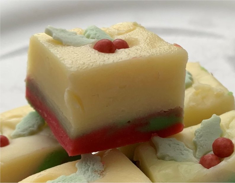 PinkOddy's tweet card. Christmas Fudge - how to make this easy basic fudge recipe and then ideas on how to adapt it to get that festive feel.