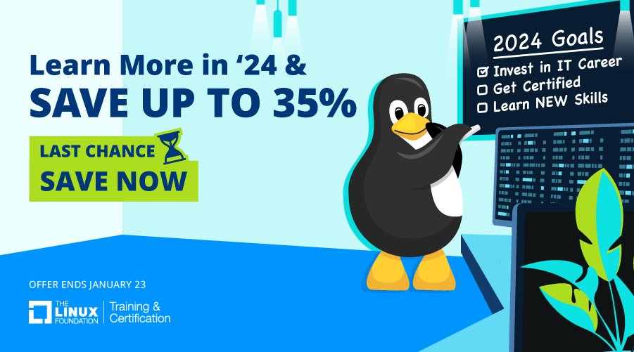 itsfoss2's tweet card. Learn More in ’24 & Save up to 35% on various Cloud training and certification exams