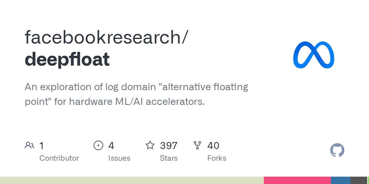 MetaOpenSource's tweet card. An exploration of log domain "alternative floating point" for hardware ML/AI accelerators. - facebookresearch/deepfloat