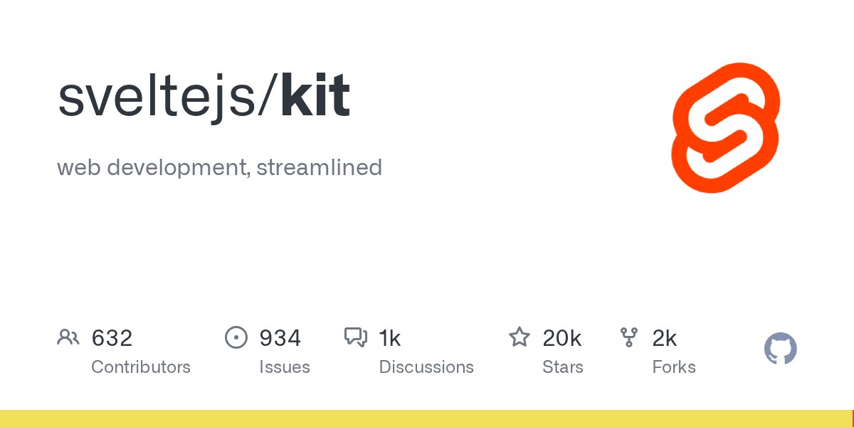 SvelteSociety's tweet card. web development, streamlined. Contribute to sveltejs/kit development by creating an account on GitHub.