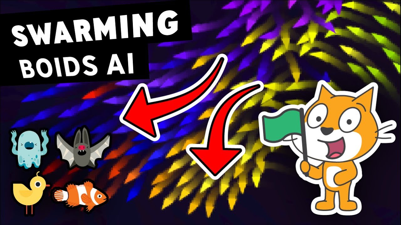 griffpatch's tweet card. Code AI Swarms, Flocks & Hordes | Boids Scratch Tutorial