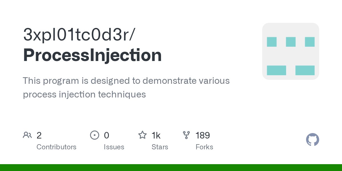 chiragsavla94's tweet card. This program is designed to demonstrate various process injection techniques - 3xpl01tc0d3r/ProcessInjection