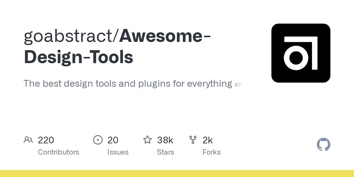 JavaScript20000's tweet card. The best design tools and plugins for everything 👉 - goabstract/Awesome-Design-Tools