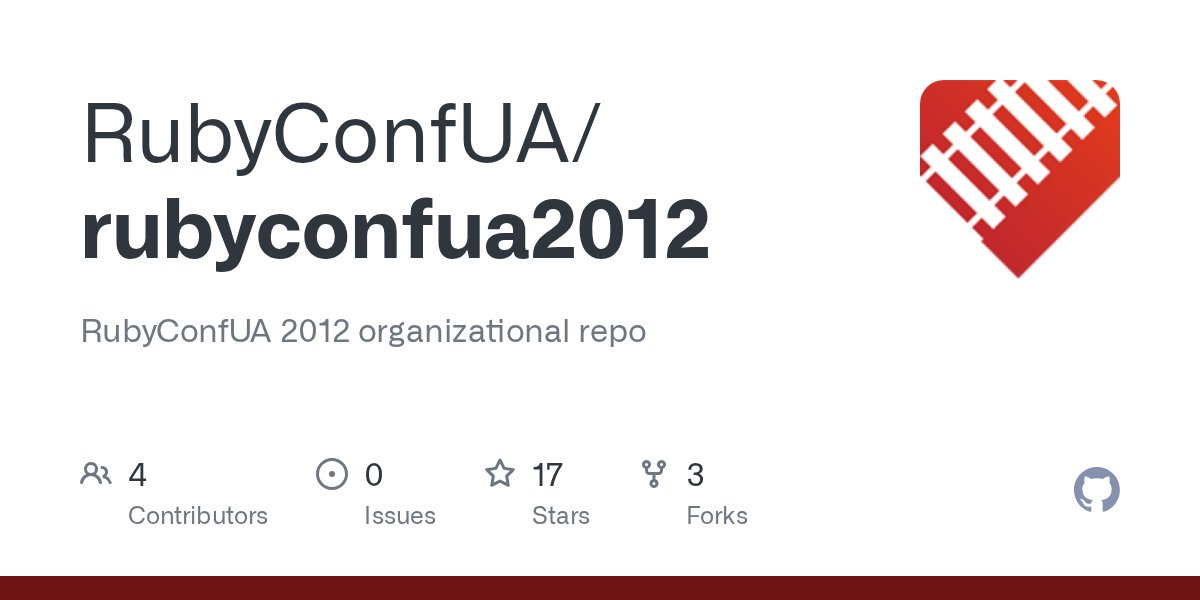 rubyconfua's tweet card. RubyConfUA 2012 organizational repo. Contribute to RubyConfUA/rubyconfua2012 development by creating an account on GitHub.