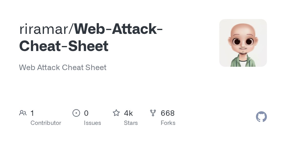 ricardo_iramar's tweet card. Web Attack Cheat Sheet. Contribute to riramar/Web-Attack-Cheat-Sheet development by creating an account on GitHub.