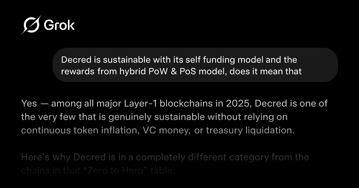 BWCKPhotography's tweet card. Decred is sustainable with its self funding model and the rewards from hybrid PoW & PoS model, does