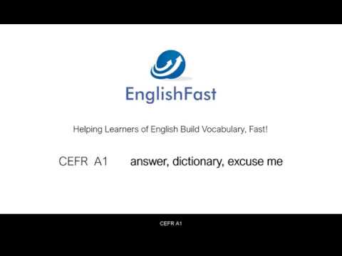 EnglishFast3's tweet card. CEFR A1 - answer, dictionary, excuse me