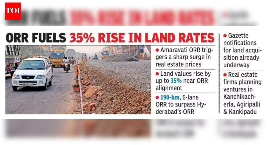 srithh's tweet card. Vijayawada: The Amaravati Outer Ring Road (ORR) project has triggered a massive real estate boom across regions surrounding the capital. With land acq.