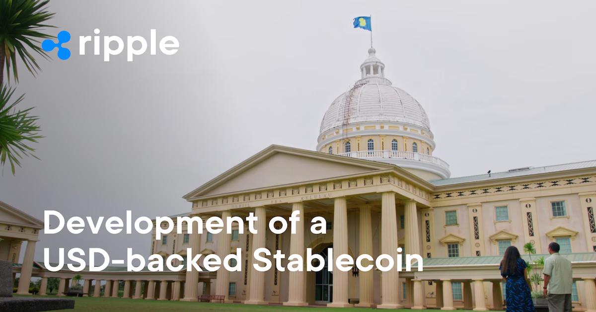 Ripple's tweet card. Read about the partnership between the Republic of Palau and Ripple on the development of a USD-backed stablecoin.