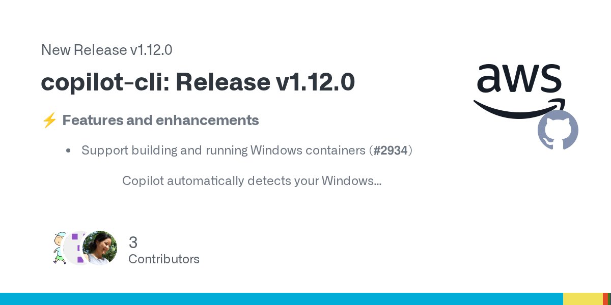 efekarakus's tweet card. ⚡️ Features and enhancements Support building and running Windows containers (#2934) Copilot automatically detects your Windows machine, builds your Windows-based container image, and leverages ...