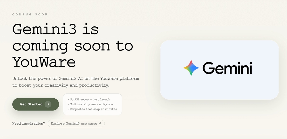 PaceyCrypto's tweet card. Gemini3 AI Integration Coming Soon to YouWare Platform