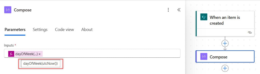 SPGuides's tweet card. Learn how to use dayOfWeek function in Power Automate, how to check if day of the week in Power Automate with some real examples.