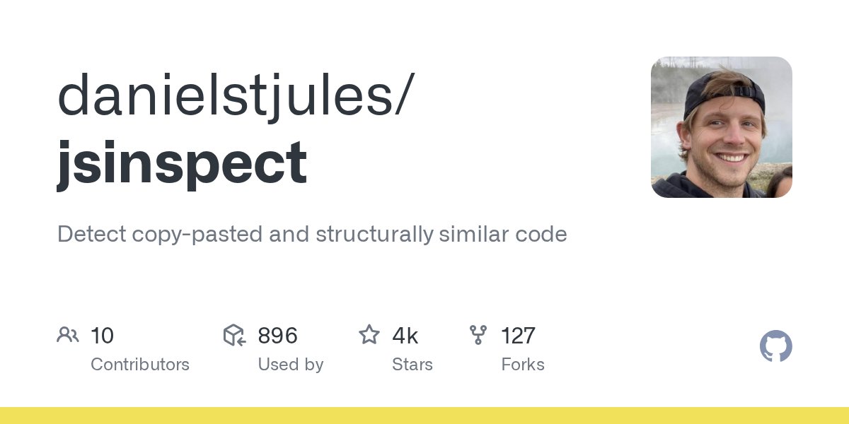 G_Math's tweet card. Detect copy-pasted and structurally similar code. Contribute to danielstjules/jsinspect development by creating an account on GitHub.