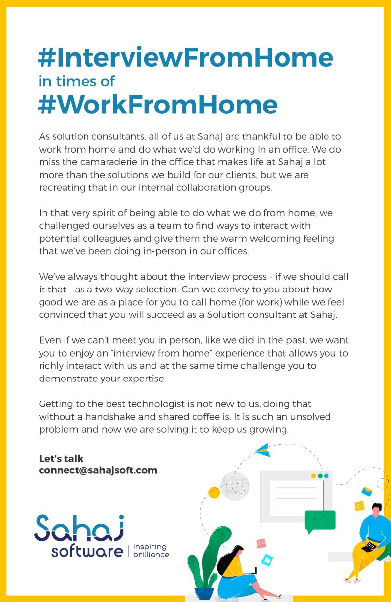 phanikashyap's tweet card. Working from home? Why not Interview from home? #sahajsoftware #workfromhome #startupstories #softwareartisan
