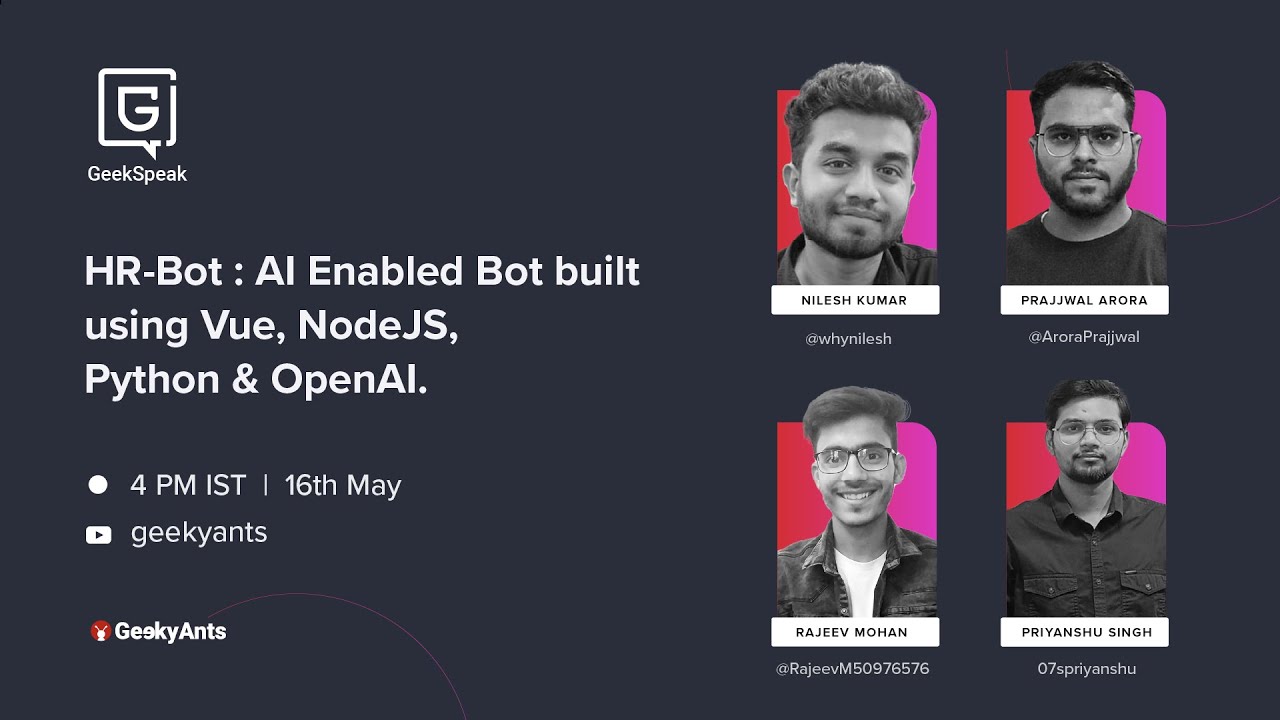 geekyants's tweet card. ChatGPT Powered HR-Bot | ChatGPT Challenge | GeekSpeak | GeekyAnts