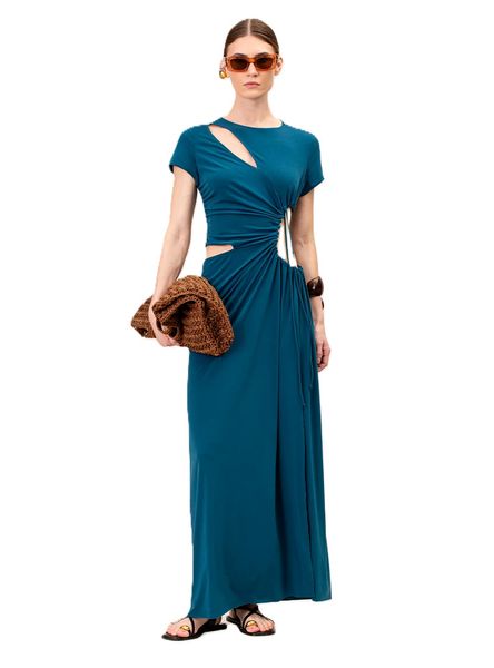 Conceptsource's tweet card. This teal maxi dress redefines modern elegance with its bold cut-out neckline and waist accents. The front twist detail cinches the waist beautifully, while th…