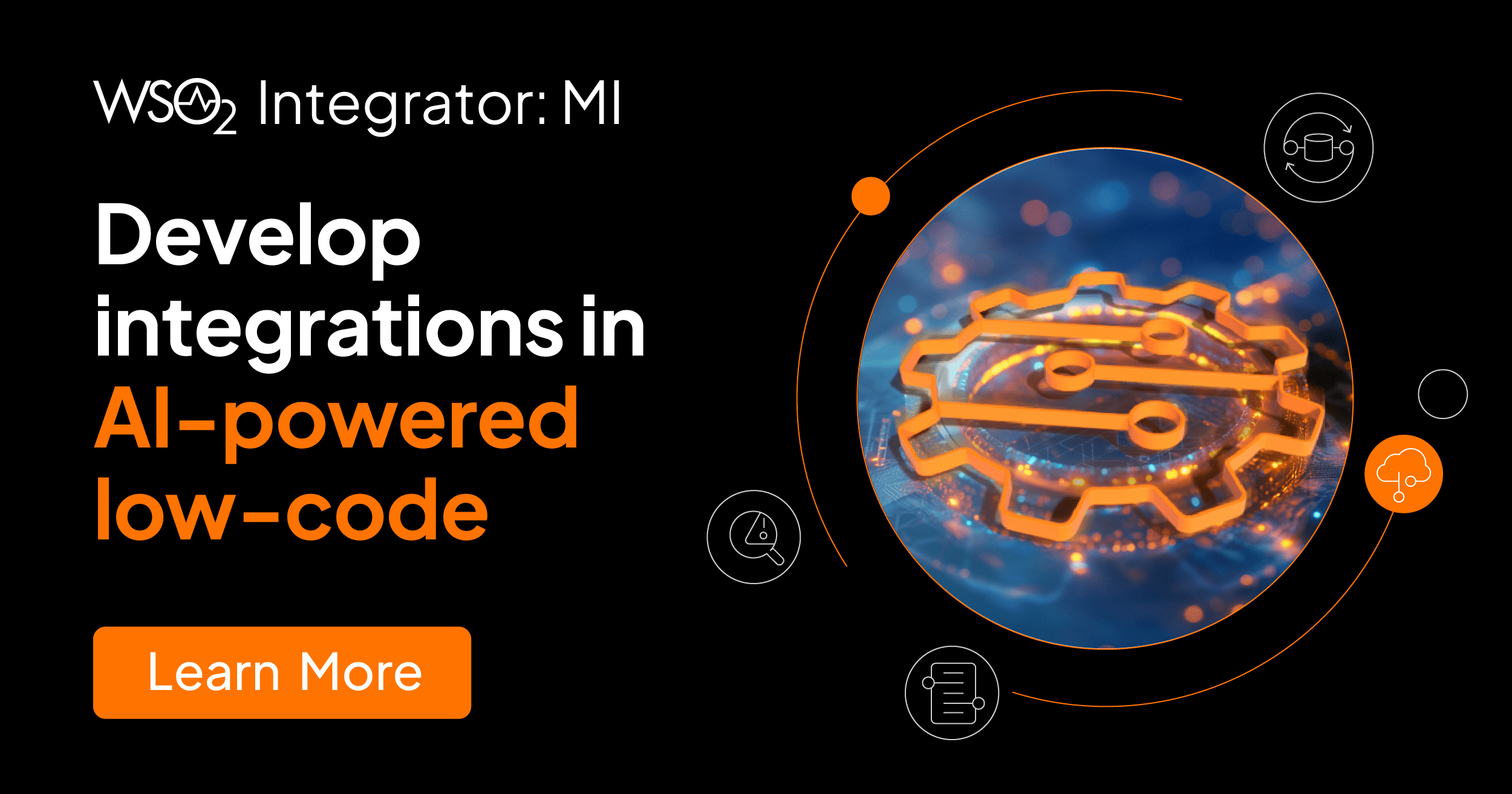 wso2's tweet card. MI is a 100% open source low-code integration solution with an AI-powered development experience.