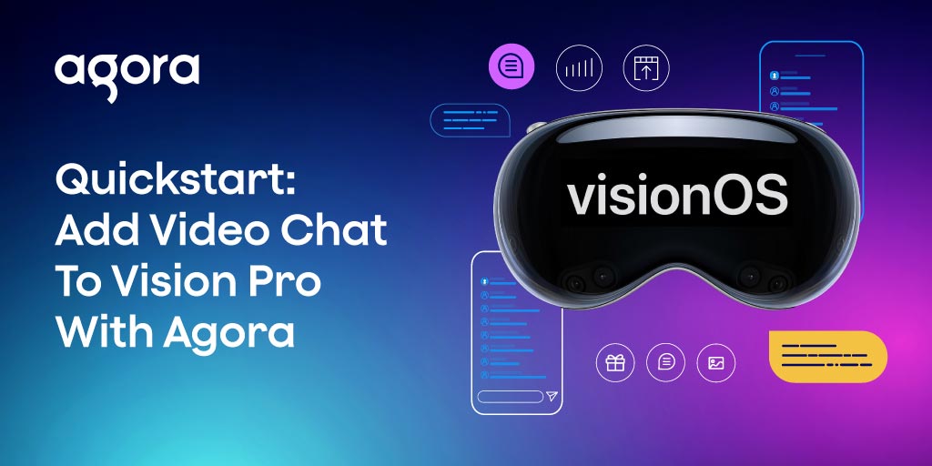 AgoraIO's tweet card. Discover the step-by-step process of developing a simple video chat app using Unity and Apple VisionPro. Get started with our quickstart guide now!