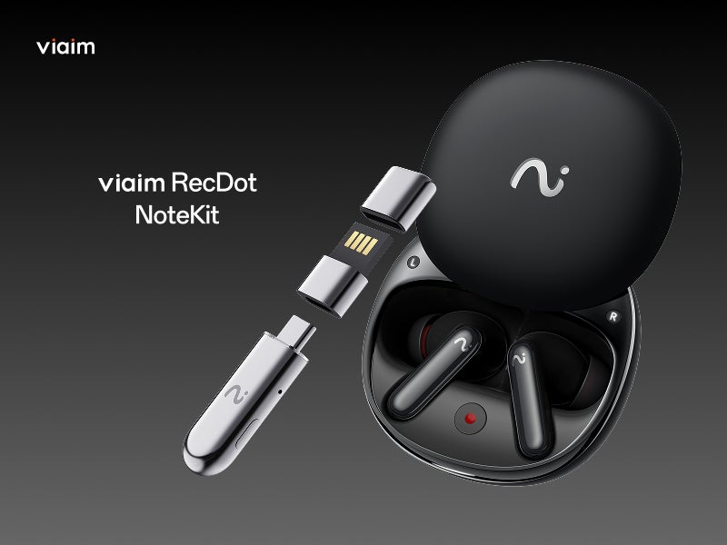 viaimjapan's tweet card. 株式会社ＶＩＳＩＯＮ　ＩＮＴＥＬＬＩＧＥＮＣＥのプレスリリース（2025年9月12日 10時00分）AIイヤホン「viaim RecDot」AIレコーダー「viaim NoteKit」本日より一般販売開始