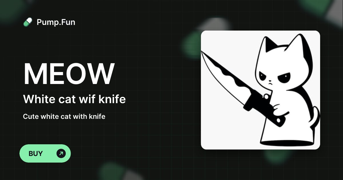 memecointf's tweet card. Cute white cat with knife