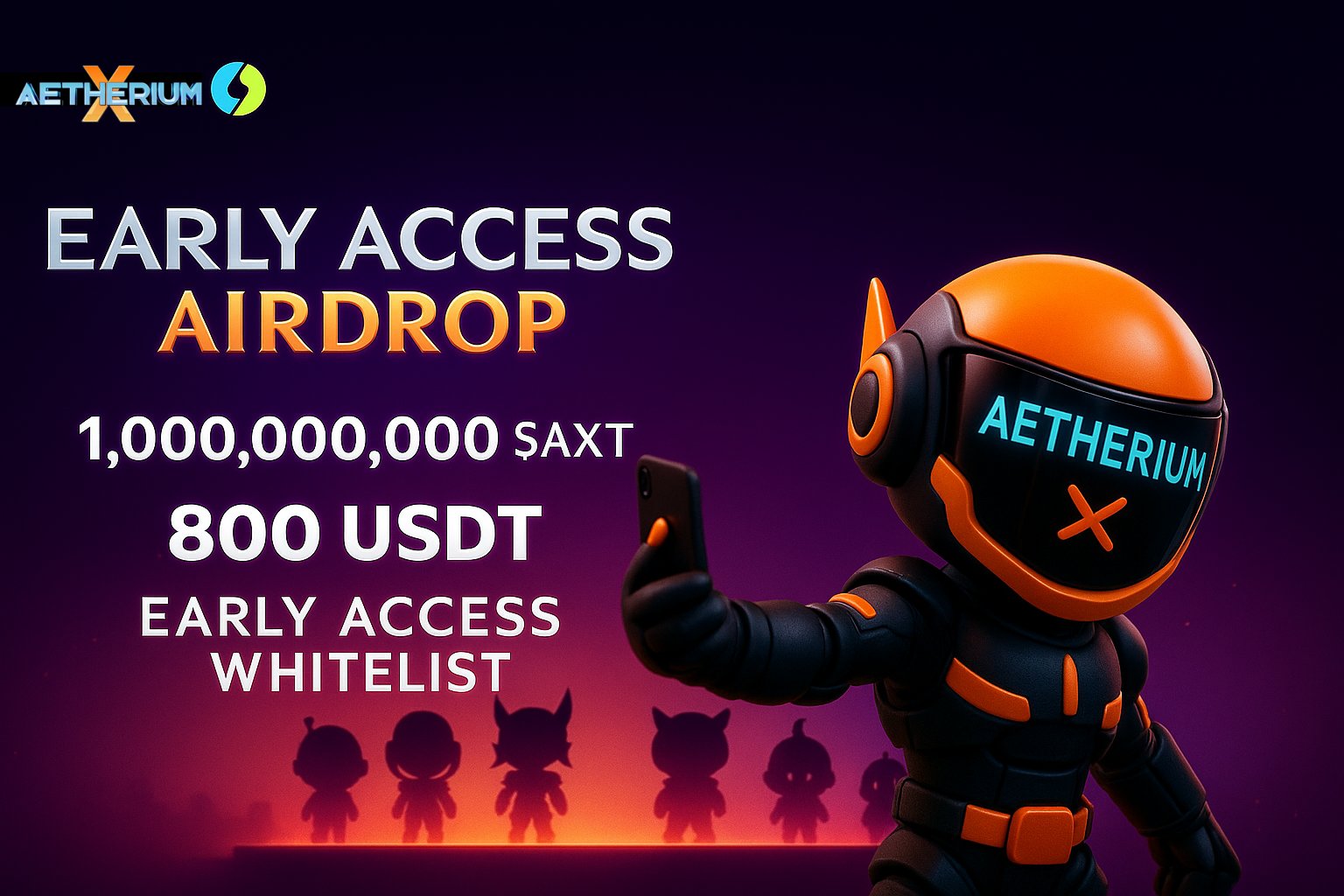aetheriumX_fun's tweet card. 🚀 AETHERIUMX EARLY ACCESS AIRDROP — LIVE NOW ON TASKON 🚀 Your Web3 journey is about to go supernova. Complete a few simple missions and secure your chance to win 1,000,000,000 $AXT, $800 in USDT...