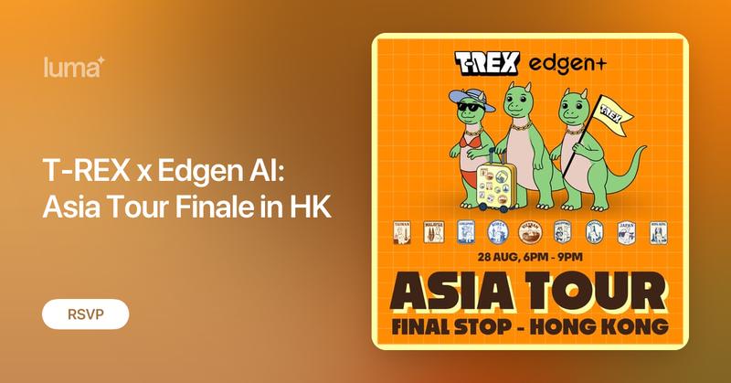 TREX_chain's tweet card. 🚦Join us for the final stop of the T-Rex Asia Tour — a drinks to celebrate the end of Asia Tour with gud vibes. 🗓 Aug 28 (Thur), 6:00 PM – 9:00 PM 📍Thirty…