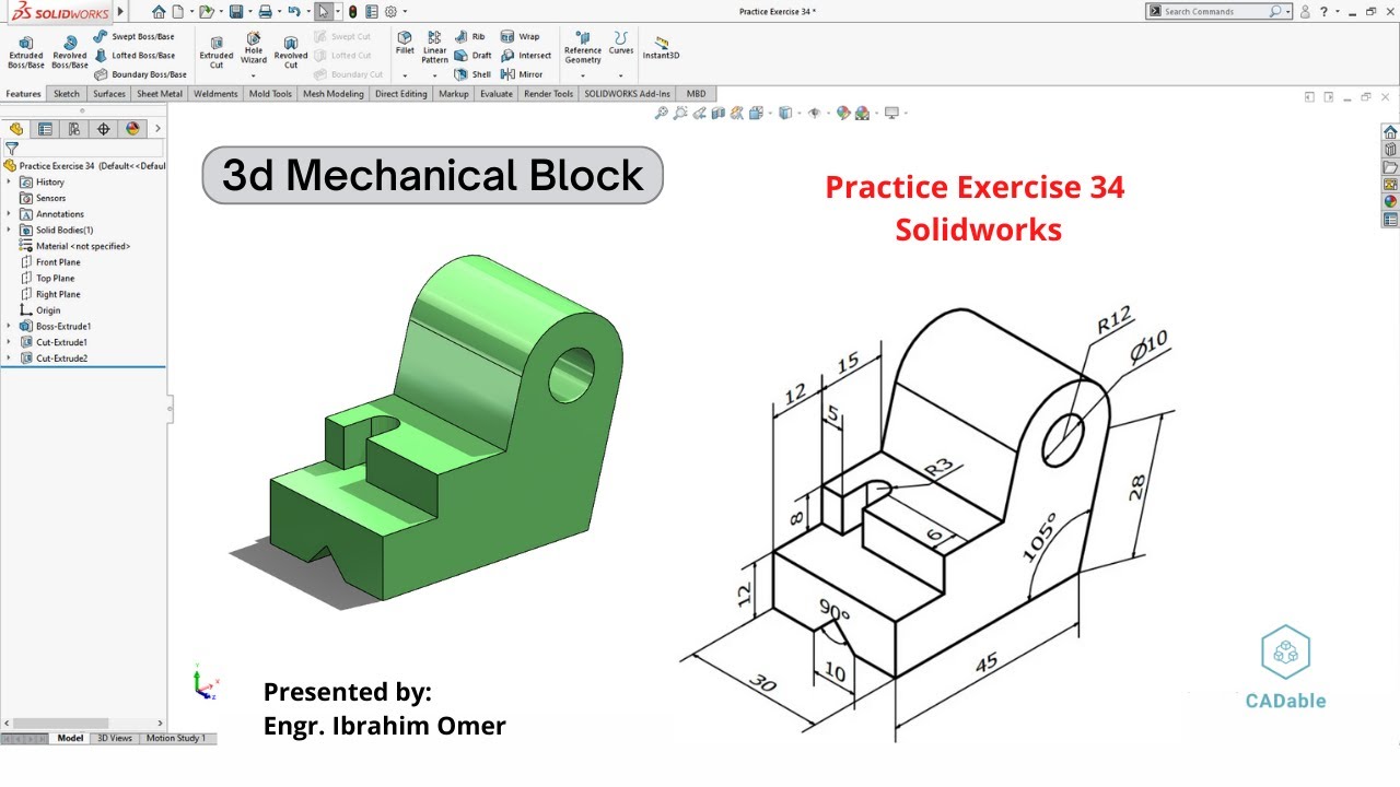 ibrahimumer007's tweet card. 3D Mechanical Block | Solidworks Practice Exercise 34 | Solidworks...