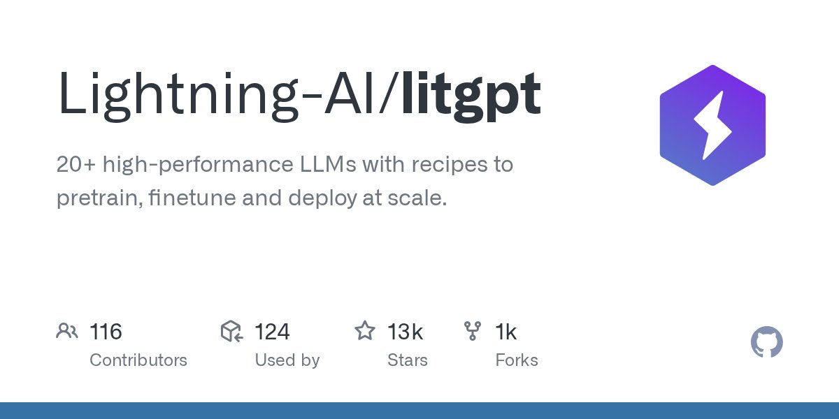 PyTorchPractice's tweet card. 20+ high-performance LLMs with recipes to pretrain, finetune and deploy at scale. - Lightning-AI/litgpt