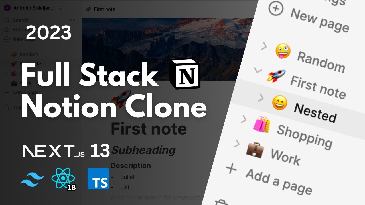 codewithantonio's tweet card. Fullstack Notion Clone: Next.js 13, React, Convex, Tailwind | Full...