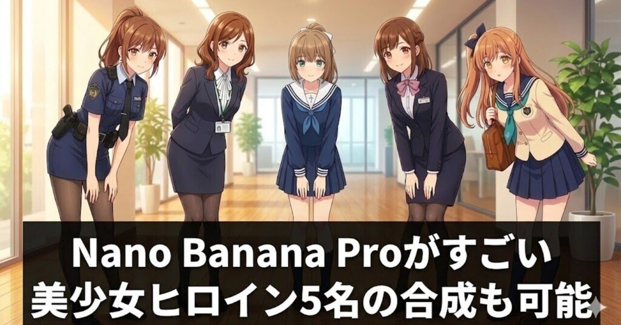 llm_curation's tweet card. 【1121革命】Nano Banana Proがすごい、美少女ヒロイン5名の合成も可能。世界がまた変わったので美少女イラスト生成を試してみた｜秋葉原IT戦略研究所