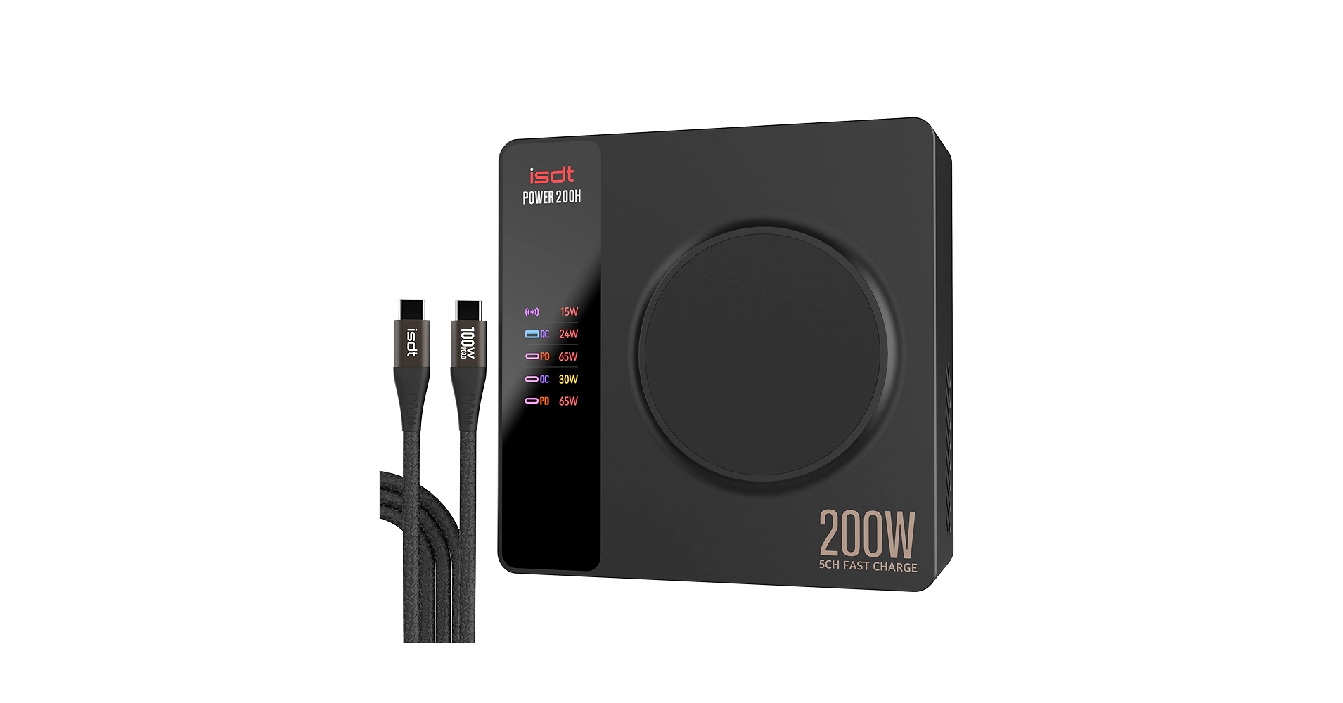 sudapyon's tweet card. POWER 200H USB-Cデスクトップ充電器 200W 4ポート （最大100W） ワイヤレス充電 LCDスクリーン表示 出力電力の可視化 アプリ制御 独立型クイック充電